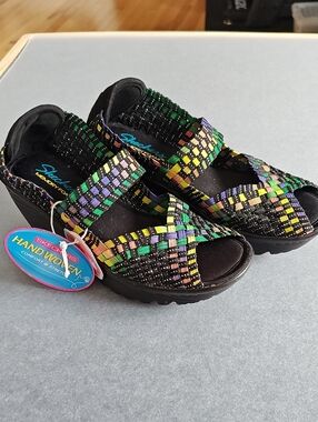 Skechers Black Woven Rainbow Platform Sandals